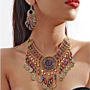 Elegant Gold Multicolor Statement Necklace and Earring Set. NWT.